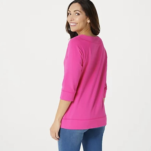 Denim & Co Essentials Perfect Jersey Boatneck 3/4 Sleeve Top  8519 - Picture 2 of 2